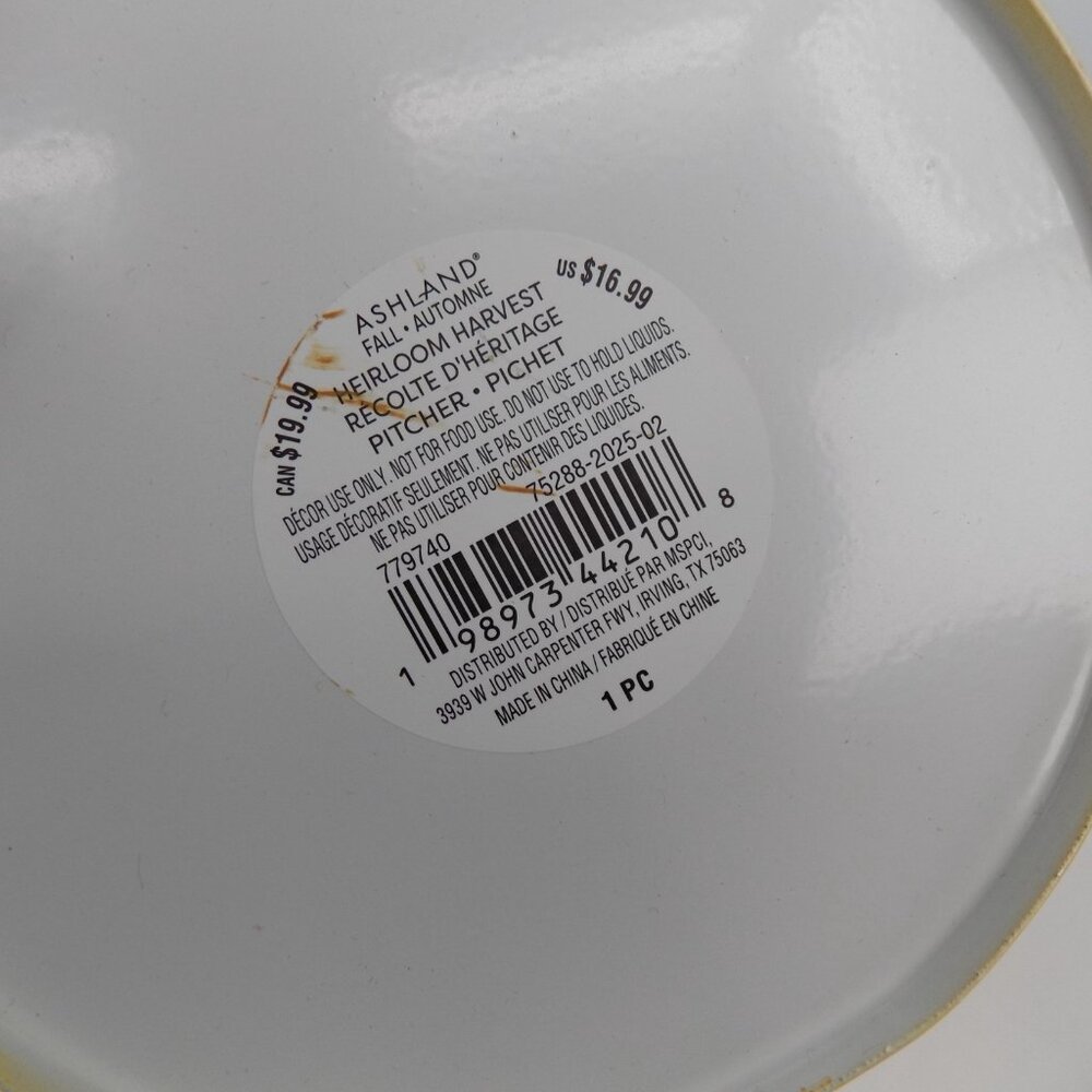 Ashland Heirloom Harvest Fall Galvanized Yellow Embossed Pumpkin Pitcher New - Picture 9 of 9